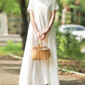 Plain white pure simple cotton and linen long skirt
