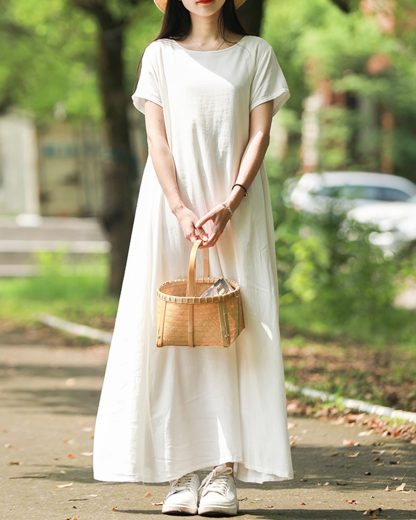 Plain white pure simple cotton and linen long skirt