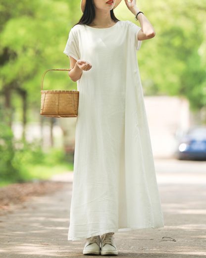 Plain white pure simple cotton and linen long skirt - Image 3