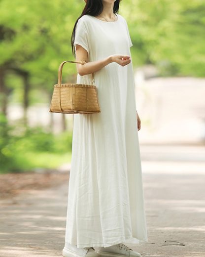 Plain white pure simple cotton and linen long skirt - Image 2