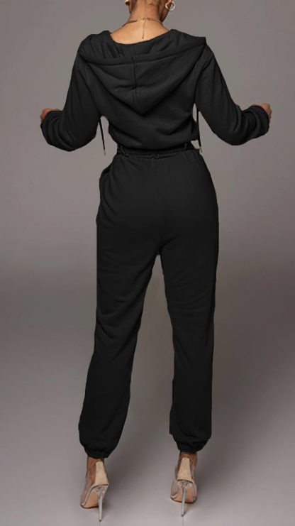 Women's Half-Zip Hooded Belted Jumpsuit - Image 4