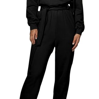 Women's Half-Zip Hooded Belted Jumpsuit