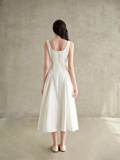 French Square Neck Linen Sleeveless Dress - Image 6