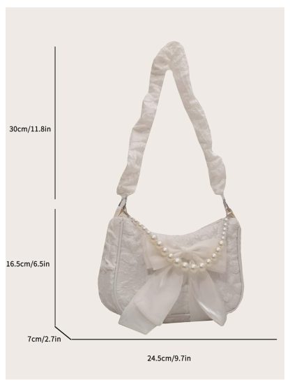 Lace and pearl bow embellished bag - Image 6