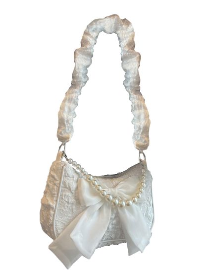 Lace and pearl bow embellished bag - Image 5