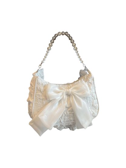 Lace and pearl bow embellished bag - Image 4