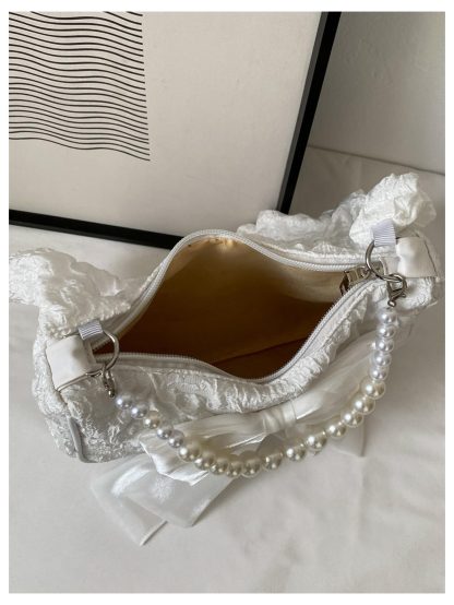 Lace and pearl bow embellished bag - Image 2