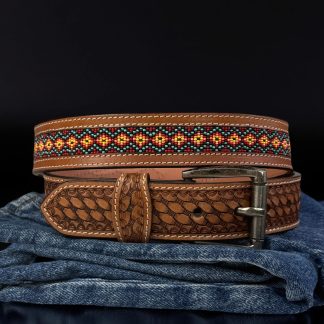 Ethnic style beaded carved belt