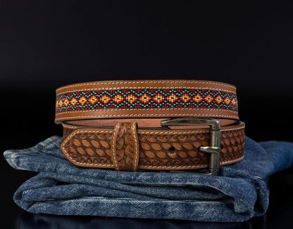 Double-process Wang Fried Beaded Braided Cowhide Belt