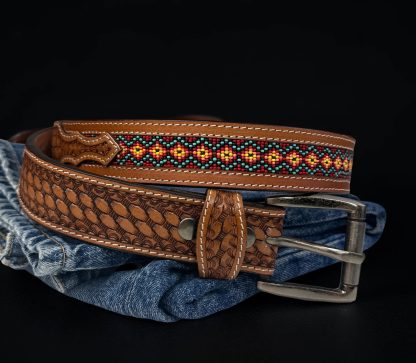 Double-process Wang Fried Beaded Braided Cowhide Belt - Image 6