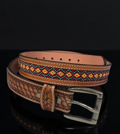 Double-process Wang Fried Beaded Braided Cowhide Belt - Image 3