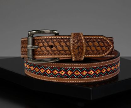 Double-process Wang Fried Beaded Braided Cowhide Belt - Image 2