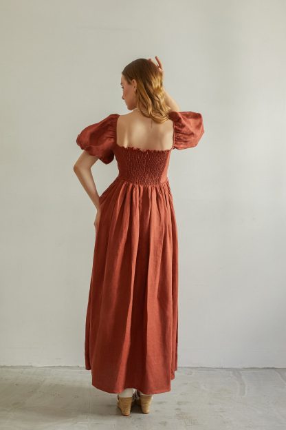 French Vintage Square Neck Linen Dress - Image 5