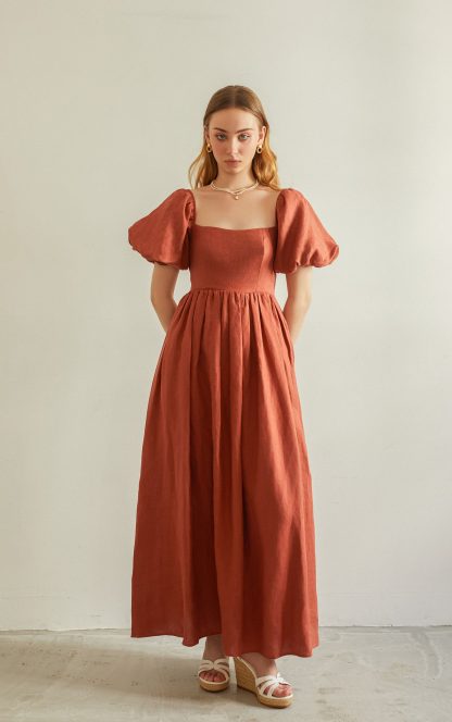 French Vintage Square Neck Linen Dress - Image 4