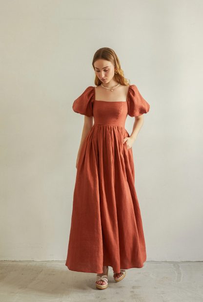 French Vintage Square Neck Linen Dress - Image 2