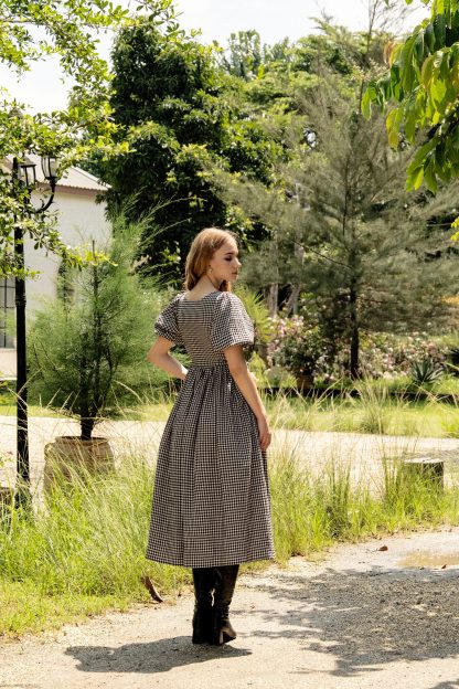Retro Plaid Puff Sleeve Dress - Image 6