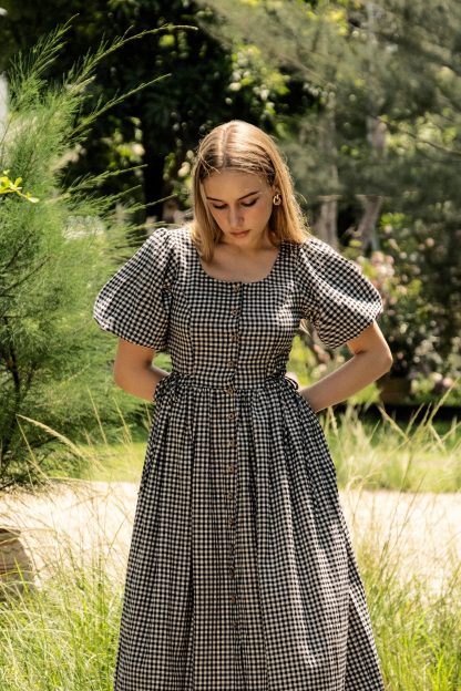 Retro Plaid Puff Sleeve Dress