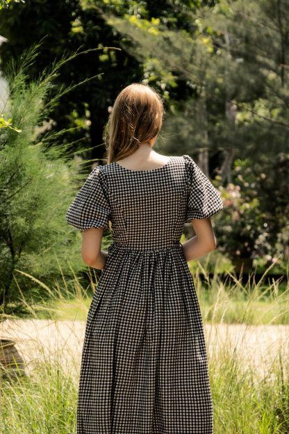 Retro Plaid Puff Sleeve Dress - Image 3