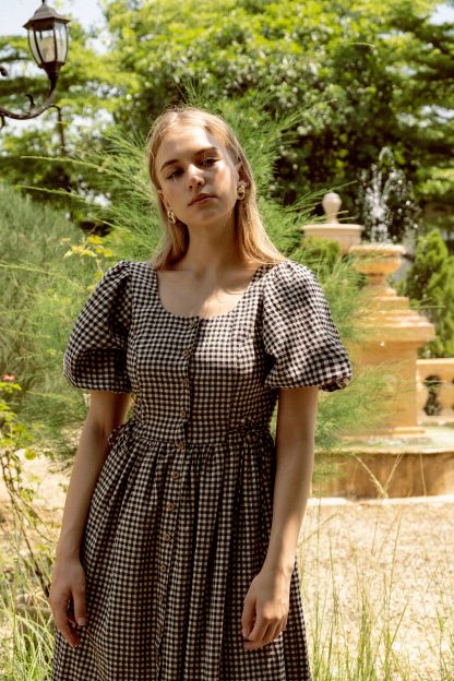 Retro Plaid Puff Sleeve Dress - Image 2
