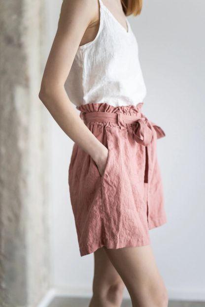 Women's Tie Linen Paperbag Shorts - Image 2