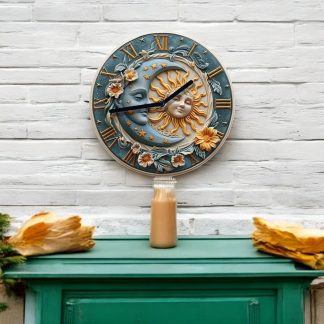 Creative sun and moon carved wall clock