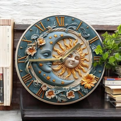Creative sun and moon carved wall clock - Image 2