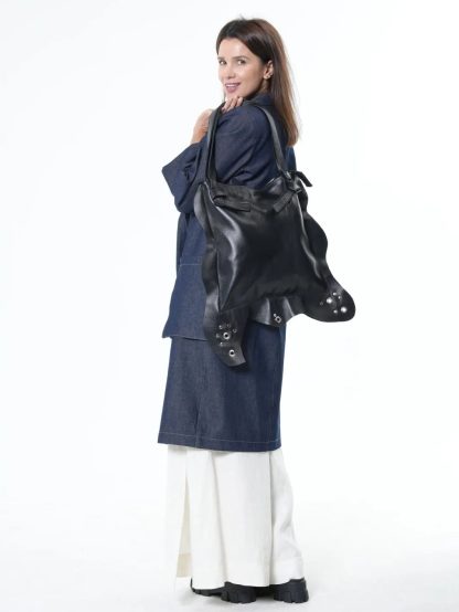 Dark ruffle-trimmed soft leather handbag - Image 5