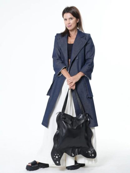 Dark ruffle-trimmed soft leather handbag - Image 3