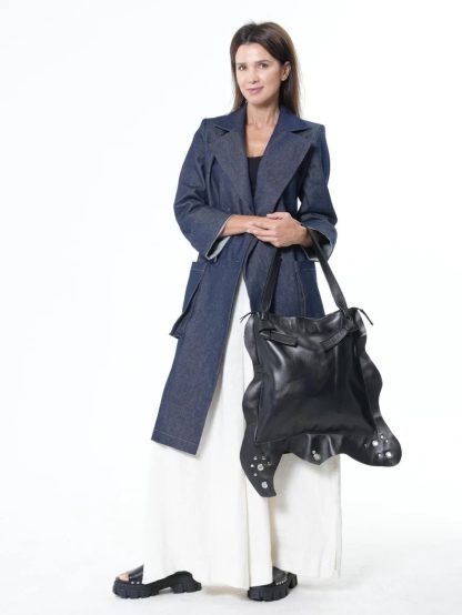 Dark ruffle-trimmed soft leather handbag - Image 2