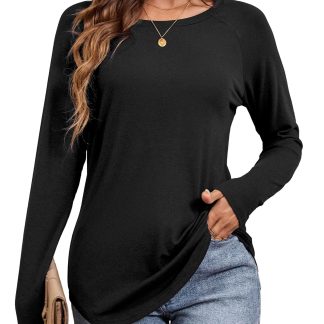 Lazy style raglan sleeve curved hem long sleeve top