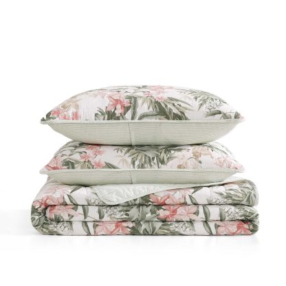 Tropical floral and leaf print three-piece bedspread set - Image 3