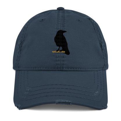 Distressed crow embroidered baseball cap