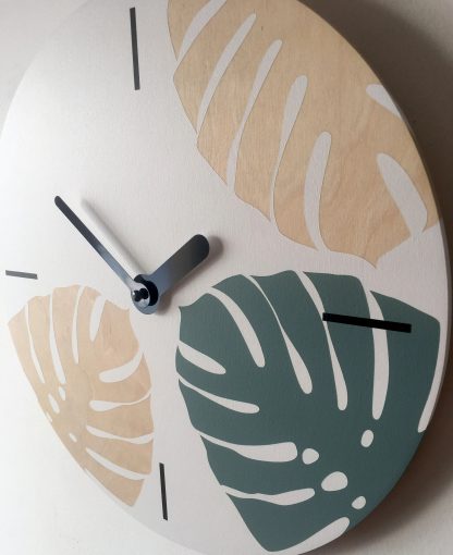 Monstera element wooden wall clock