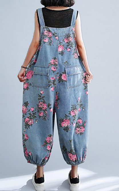 Women's floral print denim overalls - Image 2