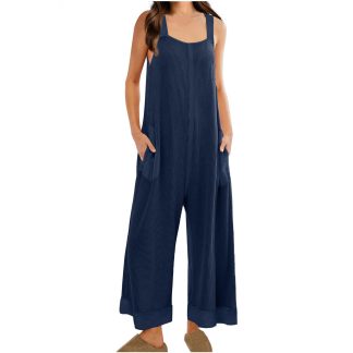 Women's loose wide-leg denim overalls