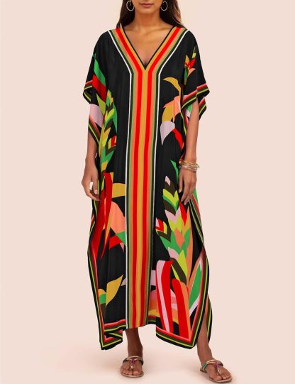 Tropical plant print robe dress - Image 6