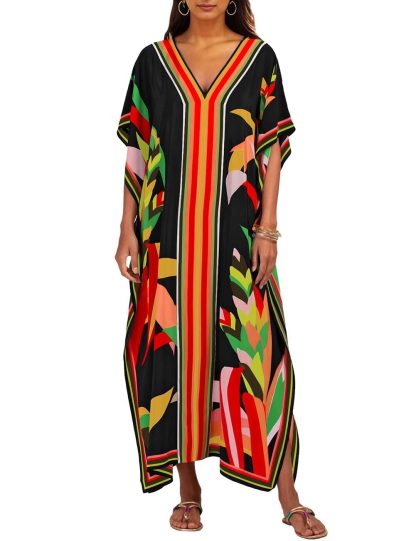 Tropical plant print robe dress - Image 5