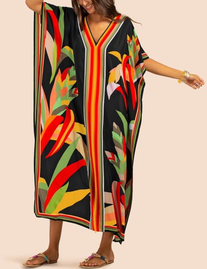 Tropical plant print robe dress