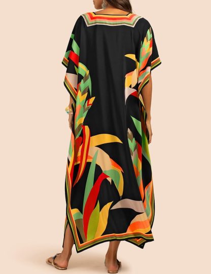 Tropical plant print robe dress - Image 3