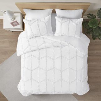 Textured geometric white bedding
