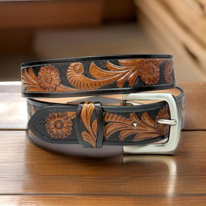 Contrast color carved cowhide belt - Image 8