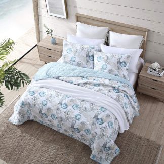Ocean-style shell print three-piece bed cover set