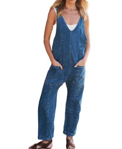 Women's loose denim overalls