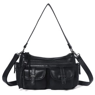 Retro double-pocket motorcycle style women's bag