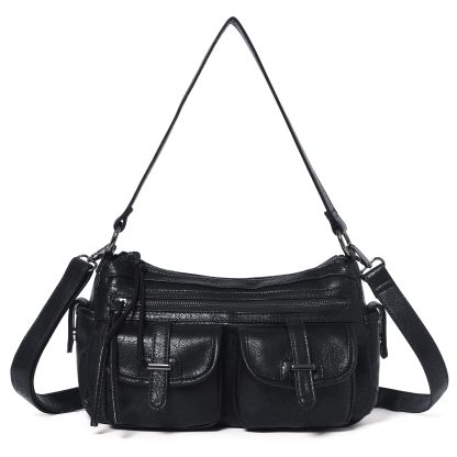 Retro double-pocket motorcycle style women's bag