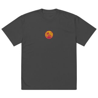 Gray T-shirt with sunset coconut palm embroidery