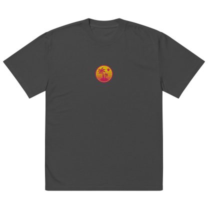 Gray T-shirt with sunset coconut palm embroidery