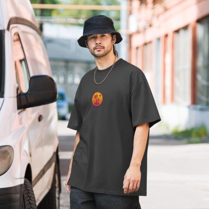 Gray T-shirt with sunset coconut palm embroidery - Image 3