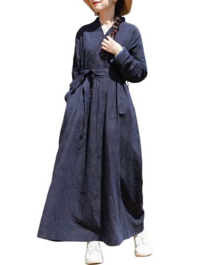 Navy blue lace-up long trench coat - Image 5