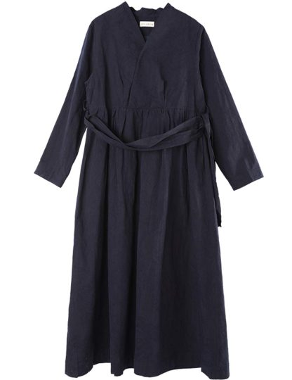 Navy blue lace-up long trench coat - Image 4